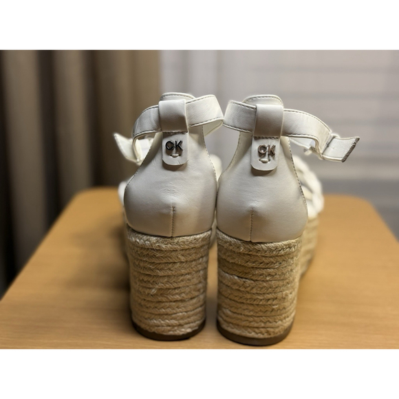 Calvin Klein Women Braided Strap Leather Espadrille Wedge Sandals SZ 10 M WHITE - Picture 7 of 9